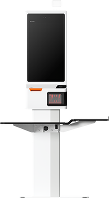 SUNMI K2 floor-standing self-service kiosk on a pedestal
